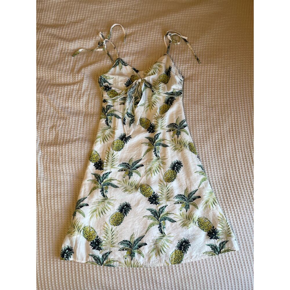 Promesa Tropical Pineapple Print Tie Front Spaghetti Strap Mini Dress Medium - Picture 6 of 15